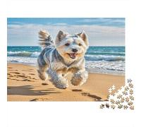 Puzzle de Cartón Reciclado American Staffordshire Terrier: Westie en Playa de Arena para Adultos de 14 a 99 Años Desafío de Juego Educativo 52x38cm/1000pcs