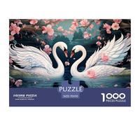 Puzzle de cisne enamorado, 1000 piezas, rodeado de flores de cerezo, rompecabezas para aliviar el estrés, rompecabezas familiar, 100% cartón reciclado, rompecabezas para adultos a partir de 14 años