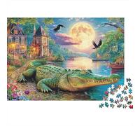 Puzzle de cocodrilo adornado con flores 1000 piezas Rompecabezas del reino secreto de nebulosa juego de rompecabezas familiar ideal para relajarse cartón reciclado, 100% para adultos, 52 x 38 cm, 1000