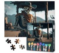 Puzzle de cráneo, 1000 piezas, esqueleto vaquero en el salvaje oeste creado rompecabezas para adultos, 1000 piezas, rompecabezas imposibles desafiantes, 50 x 70 cm