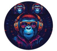 Puzzle de DJ de arte de mono de 1000 piezas, rompecabezas redondo, vibrante ilustración digital, puzle imposible para adultos, juegos, regalos, 1000 piezas (67,5 x 67,5 cm)