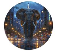 Puzzle de elefante caminando, 1000 piezas, puzzle redondo, escena nocturna urbana, colorido, divertido, desafiante e inteligencia, para adultos y jóvenes, 1000 piezas (67,5 x 67,5 cm)