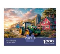 Puzzle de escena de tractor rural, 1000 piezas, diseño vintage de paisaje rural, rompecabezas familiar, divertirse aprendiendo, cartón 100% reciclado para adultos y a partir de 14 años, 70 x 50 cm