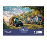 Puzzle de escena de tractor rural, 1000 piezas, diseño vintage de paisaje rural, rompecabezas familiar, divertirse aprendiendo, cartón 100% reciclado para adultos, a partir de 14 años, 38 x 26 cm