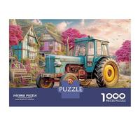 Puzzle de escena de tractor rural, 1000 piezas, vintage, estética rural, rompecabezas familiar, divertirse aprendiendo, cartón 100% reciclado para adultos y a partir de 14 años, 52 x 38 cm, 1000
