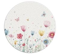 Puzzle de flores de acuarela, 1000 piezas, redondo, borde de mariposa, bonito puzle decorativo para adultos, juego desafiante, 1000 piezas (67,5 x 67,5 cm)