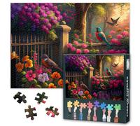 Puzzle de flores en el jardín de 1000 piezas, pájaros sentados en la valla, puzles para adultos, flores, 1000 piezas, rompecabezas para adultos, 70 x 50 cm, juego de habilidad imposible para toda la