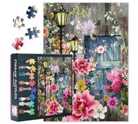 Puzzle de jardín de 1000 piezas para adultos, farola vintage y flores en flor, 70 x 50 cm, sofisticado juego de rompecabezas con motivos naturales de primavera para decoración de pared