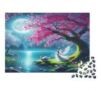 Puzzle de Lago de la Luna de 1000 Piezas para Adultos | Juego Educativo Desafiante - Árbol, Cisne, Luna - Gran Idea de Regalo 52x38cm