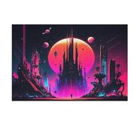 Puzzle de madera, 1000 piezas, diseño abstracto de ciudad de fantasía, para adultos y niños, lo mejor para la colección de juegos familiares (75 x 50 cm)