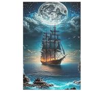 Puzzle de madera de barco pirata, barco de 1000 piezas, para adultos, presión reducida, difícil e imposible, para más de 12 niños (78 x 53 cm)