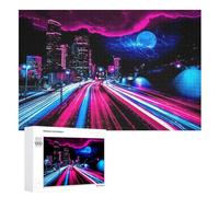 Puzzle de madera de ciudad rosa y azul, 1000 piezas, juegos de ajos para adultos, adolescentes, puzles imposibles, decoración para habitación infantil (75 x 50 cm)