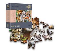 Puzzle De Madera - Gatos Salvajes En La Jungla - 500 + 1 Elementos, Wood Craft, Formas Irregulares, 50 Figuras De Animales, Rompecabezas Moderno Premium, DIY