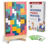 Puzzle de Madera Montessori Estilo Tetris - 42 Bloques con Tablero Numerado (1-10) y 10 Tarjetas de Desafío Doble Cara, Juego Educativo para Niños 3-5 Años, Lógica y Matemáticas
