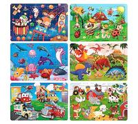 Puzzle de Madera para Niños, Rompecabezas de Animales Marinos Vehículo Dinosaurio Puzle de 6 imágenes, Juguetes Montessori Educativos Regalos para Infantil Bebes 3 4 5 6 años