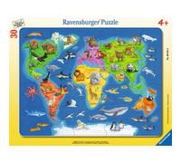 Puzzle de marco Ravensburger Mapa del mundo con animales 30 piezas