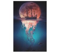 Puzzle de medusa de luna pirata de mar de 1000 piezas para adultos, puzles desafiantes - presión reducida difícil rompecabezas de madera para niños 12 + 78 × 53 cm
