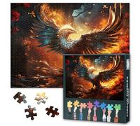 Puzzle de pájaro Jigsaw, águila volando en un bosque místico con fuego, rompecabezas para adultos, 1000 piezas, Phoenix Imposible Jigsaw Puzzle para adultos, 50 x 70 cm