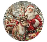 Puzzle de Papá Noel de 1000 piezas, redondo, estilo festivo, colorido, divertido, desafiante e inteligencia, para adultos, 1000 piezas (67,5 x 67,5 cm)