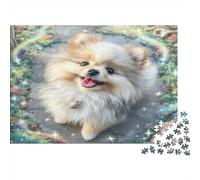 Puzzle de Perro Mascota Bonito 1000 Piezas - Papel Reciclado, Perro Esponjoso Entre Flores para Adultos y niños - Juego Imposible y difícil, Actividad Familiar desafiante 52x38cm/1000 Piezas