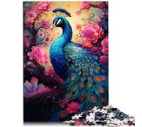 Puzzle de regalo de juego, pintura, pavo real, 1000 piezas, rompecabezas de madera, sofisticado, pero entretenido y humorístico (50 x 75 cm)