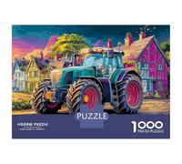 Puzzle de tractor en el pueblo, 1000 piezas, colorido, escena rural, rompecabezas familiar, colorido, desafiante y estimulante mentalmente, 100% cartón reciclado para decoración del hogar, 38 x 26 cm