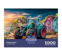Puzzle de tractor en el pueblo, 1000 piezas, escena rural de granja, rompecabezas familiar, con desafíos divertidos adicionales, cartón reciclado 100% para adultos, 38 x 26 cm, 1000 piezas