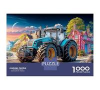 Puzzle de tractor en el pueblo, 1000 piezas, fantástica escena rural, rompecabezas familiar, alta dificultad, 100% cartón reciclado para adultos y a partir de 14 años, 70 x 50 cm/1000 piezas
