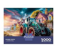 Puzzle de tractor en la carretera costera de 1000 piezas, arte de la escena de pueblo rural, rompecabezas familiar, divertirse aprendiendo, cartón 100% reciclado para decoración de pared, 70 x 50 cm