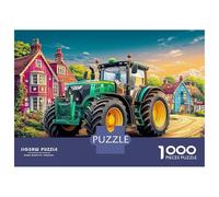 Puzzle de tractor en la carretera rural de 1000 piezas, estilo rural de granja, rompecabezas familiar, divertido para aprender, 100% cartón reciclado para decoración de pared, 38 x 26 cm, 1000 piezas
