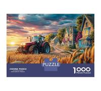 Puzzle de tractor rural al atardecer, 1000 piezas, diseño vintage de escena rural, rompecabezas familiar, divertirse aprendiendo, cartón 100% reciclado para decoración del hogar, 52 x 38 cm, 1000