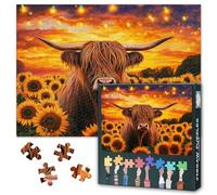 Puzzle de vaca montañosa de 1000 piezas, para adultos, con girasoles, difíciles, desafiantes para familias, noches de juegos, flores como accesorio para el hogar, 70 x 50 cm
