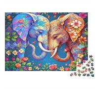Puzzle Decoración Hogar Arte Elefante Colorido 1000 Piezas Adultos Elefante Floral Flores Vibrantes Fantasioso Premium Grueso Resistente Vibrante Desafiante Alivio Estrés 52x38cm/1000pzs