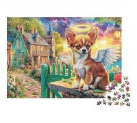 Puzzle Decoración Hogar Chihuahuas by Beach 1000 Piezas Adultos Chihuahua Ángel Halo Alas Cabaña Premium Grueso Resistente Vibrante Desafiante Alivio Estrés 70x50cm/1000pzs