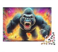 Puzzle Decoración Hogar Gorilla Roar 1000 Piezas Adultos Gorila Fuego Ruinas Premium Grueso Resistente Vibrante Desafiante Alivio Estrés 70x50cm/1000pzs