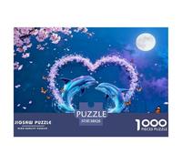 Puzzle Delfín 1000 Piezas - para Adultos Rompecabezas De Corazón de Flores de Cerezo, Desafío Mental Y Juego Complejo, Arte Decorativo, Regalo Original 38x26cm/1000pcs