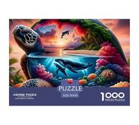 Puzzle Delfín 1000 Piezas para Hombres y Mujeres | Delfín y Tortuga Atardecer, Juego Educativo Familiar 70x50cm