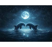 Puzzle Delfín Puzzle 1000 Piezas Luna Rompecabezas Adultos Pieza de Madera Juguete Desafiante, Entretenimiento en Familia Rompecabezas, Gigante Imposible Jigsaw para Decoración del Hogar Regalo U-697
