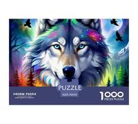 Puzzle Desafiante 1000 Piezas Lobo - Doble Cabeza de Lobo Aurora Boreal, Papel Reciclado, Juego 70x50cm