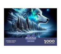 Puzzle Desafiante 1000 Piezas Lobo - Lobo Aurora Boreal Lago, decoración para Adultos y niños 70x50cm