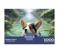 Puzzle Desafiante 1000 Piezas Perro Mascota - Corgi Tricolor a Orillas del Lago Papel Reciclado Antiestrés Decoración Pared 38x26cm