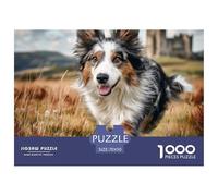Puzzle Desafiante 1000 Piezas Perro Tricolor Ruinas Castillo, Decoración de Pared Toda la Familia 70x50cm