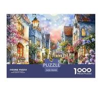 Puzzle Detallado Calle Pueblo Iluminado Luna 1000 Piezas Adultos Niños, Ciudad Fantasía, Regalo Decoración Pared Hogar Papel Reciclable 70x50cm