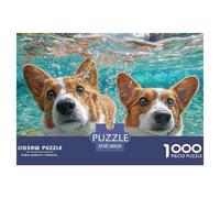 Puzzle Didáctico Antiestrés 1000 Piezas Perro, Dos Corgis a Orillas del Lago, Actividad Casera para Adultos y Niños, 38x26cm