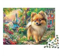 Puzzle Difícil Angel Puppy 1000 Piezas Adultos Pomerania Jardín Vibrante Premium Grueso Resistente Vibrante Desafiante Alivio Estrés 38x26cm/1000pzs