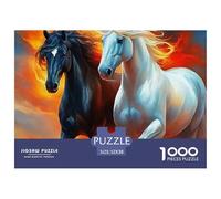Puzzle difícil Idea Regalo 1000 Piezas Pareja Caballos Blanco Negro Fuego, decoración Mural Adultos, Juego Educativo Divertido 52x38cm