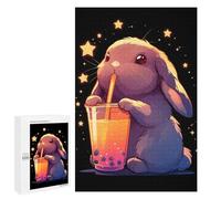 Puzzle Difícil Para Adultos 1000 PCS Cute Bunny with Boba Tea Puzzle Para Adultos Juego Rompecabezas Regalo De Cumpleaños Regalo De Cumpleaños, Regalos, 1000 PCS