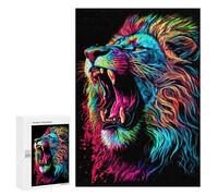 Puzzle difícil para adultos, 300 piezas, neón Roaring Lion Art Print, juguete de decoración de pared, regalo de cumpleaños, regalos, 300 unidades