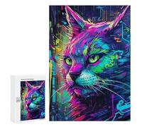 Puzzle difícil para adultos, 300 piezas, retrato de gato neón, 4 juguetes de rompecabezas, decoración de pared, decoración de pared, regalo de cumpleaños, regalos, 300 unidades
