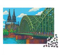 Puzzle Difícil Vista Catedral Colonia 1000 Piezas Adultos Catedral Colonia Puente Hohenzollern Dibujos Animados Río Gente Grueso Resistente Desafiante Alivio Estrés 70x50cm/1000pzs